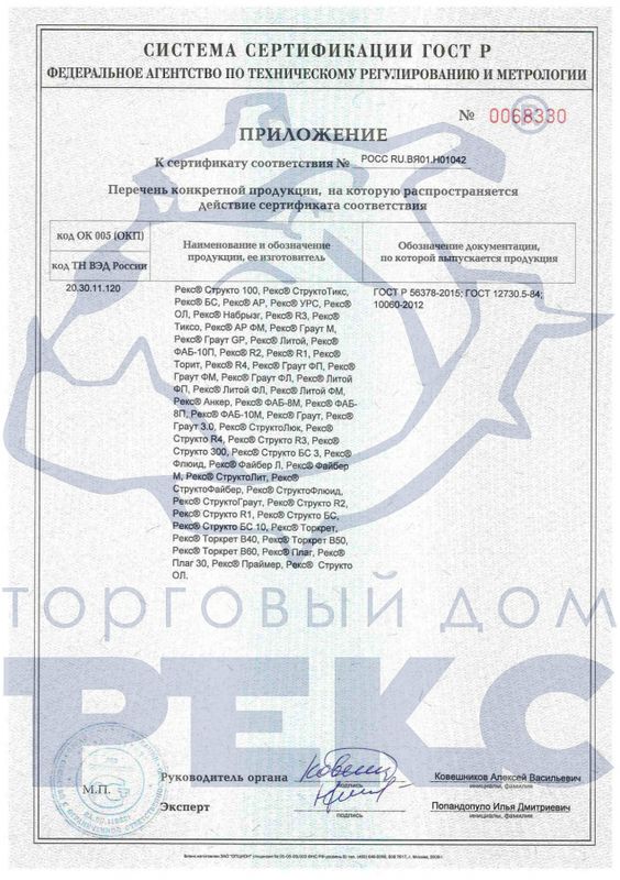Сертификат РЕКС № 1